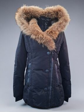 Atelier Noir By Rudsak Women’s Black Parka Down Feather Coat Fur Leather Trim